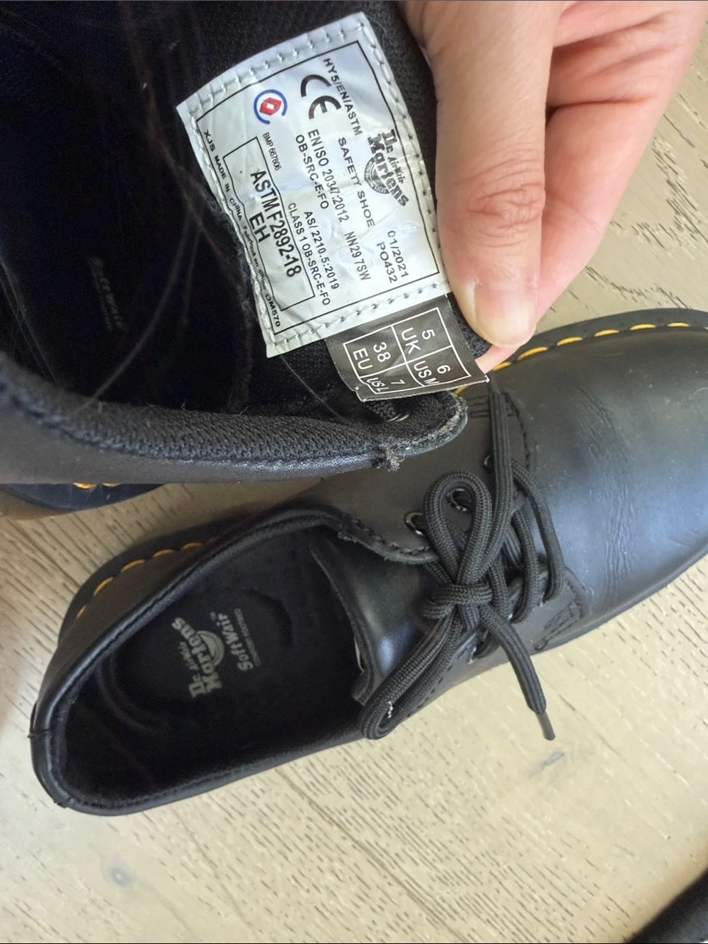 Dr. Martens Black Leather 3-Eye Oxford with Yellow Welt Stitching